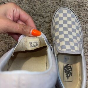 Slip on Vans, light blue and white checkered